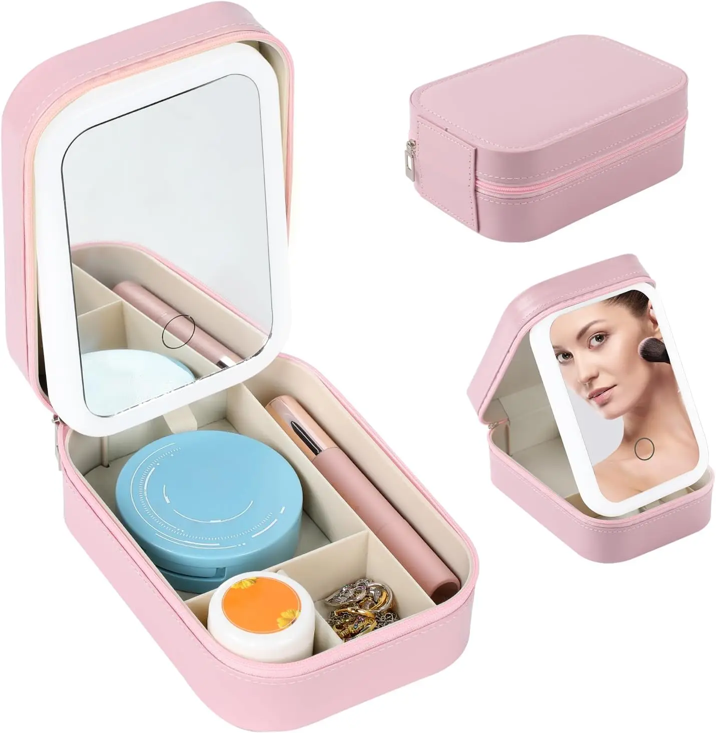 

LED Three-Color Adjustable Makeup Mirror, Three Colors Brightness Adjustable Makeup Mirror with Lights (Pink)