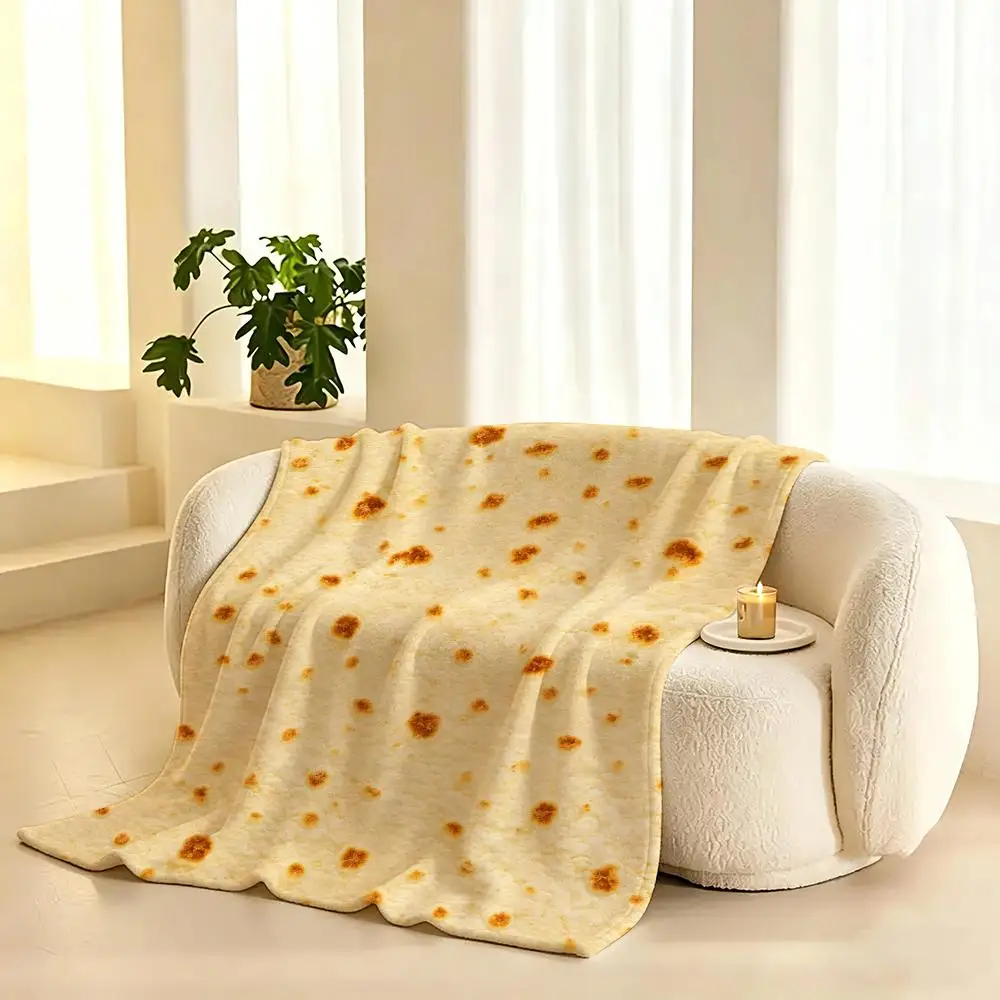 1pc Soft and Warm Mexican Tortilla Print Throw Lightweight 240g Flannel Blanket Soft Skin-friendly for Summer Cooling