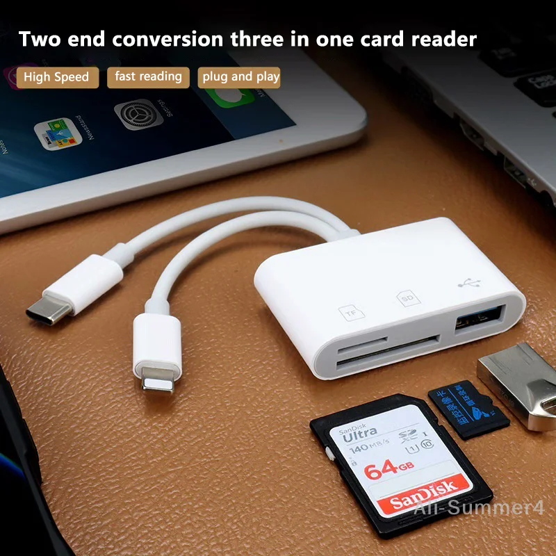 

2 In 1 OTG Card Reader Type C Lightning To SD TF Memory Card With USB Charging Port For MacBook PC Laptop IPhone Cardreader