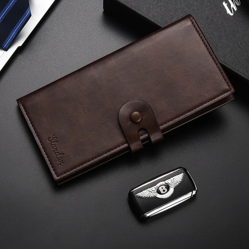 2024 Men\'s long slim buckle wallet male leather porto feuille homme futebol wallet carteira masculina slim port money