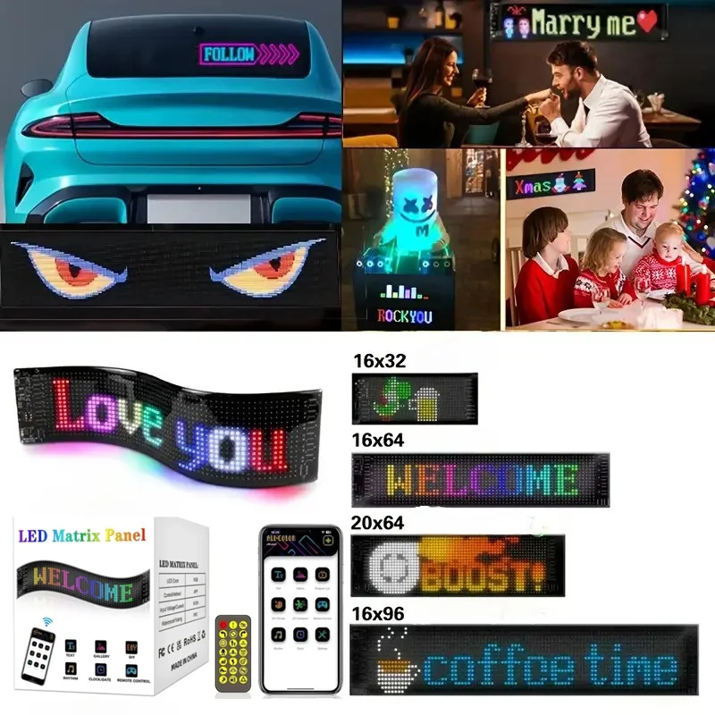 علامة LED قابلة للبرمجة LED مصفوفة بكسل لوحة عرض شاشة مرنة RGB سيارة التمرير النص الرسوم المتحركة متجر تذكير الضوء