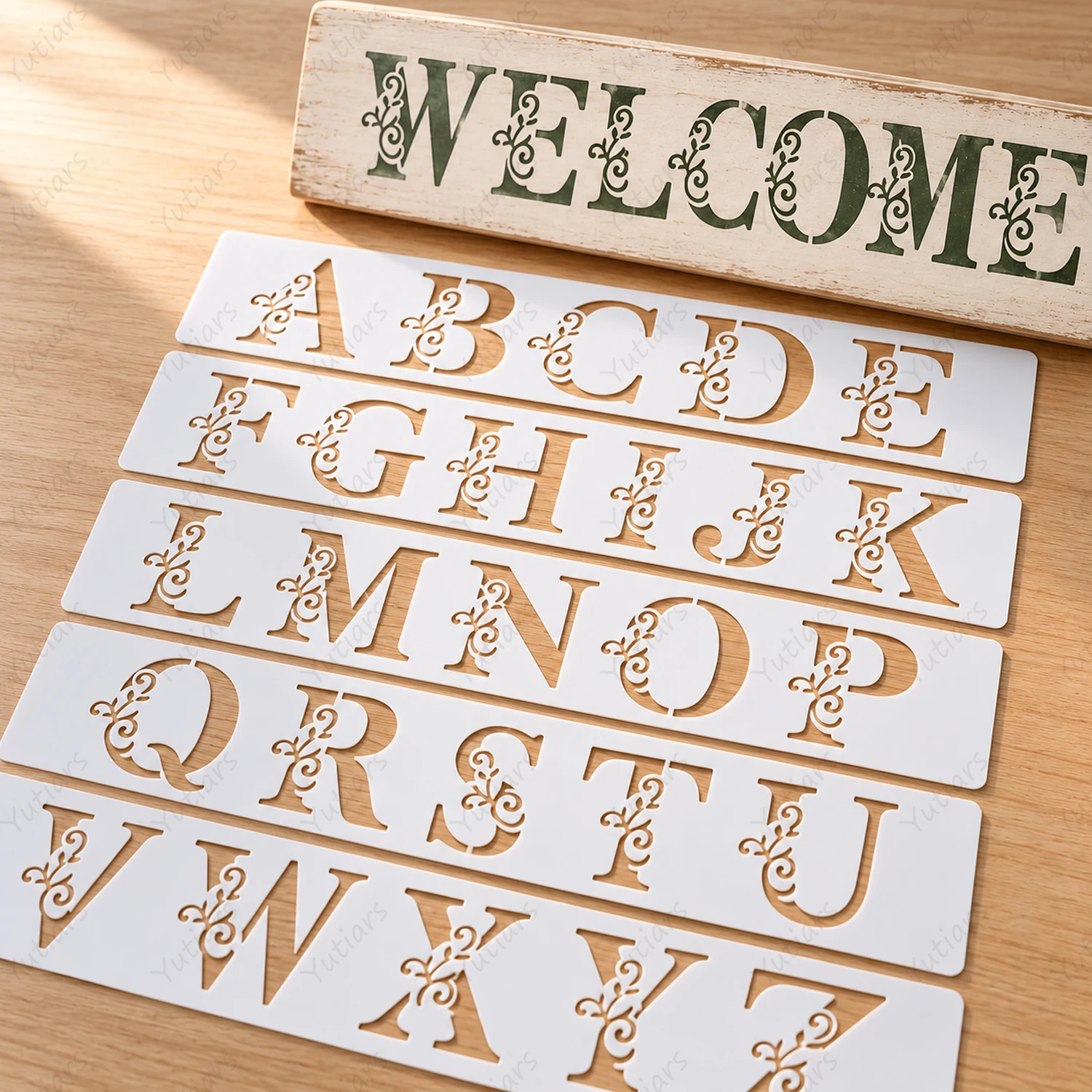 Letter Stencil Set A-Z, Decorative Alphabet Templates for Wood Signs, Painting, DIY Crafts, Cards, Journaling and Scrapbooking