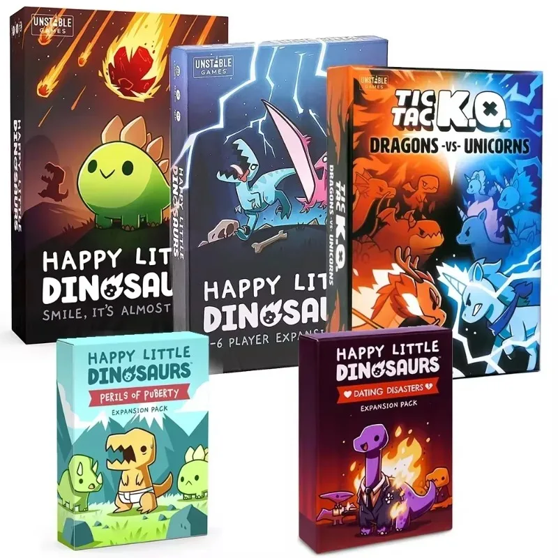 Juegos inestables Happy Little Dinosaurs Base Game, juego de cartas divertido de sabotaje competitivo, expansión de 5-6 jugadores, Tic Tac K.O.: Dragones