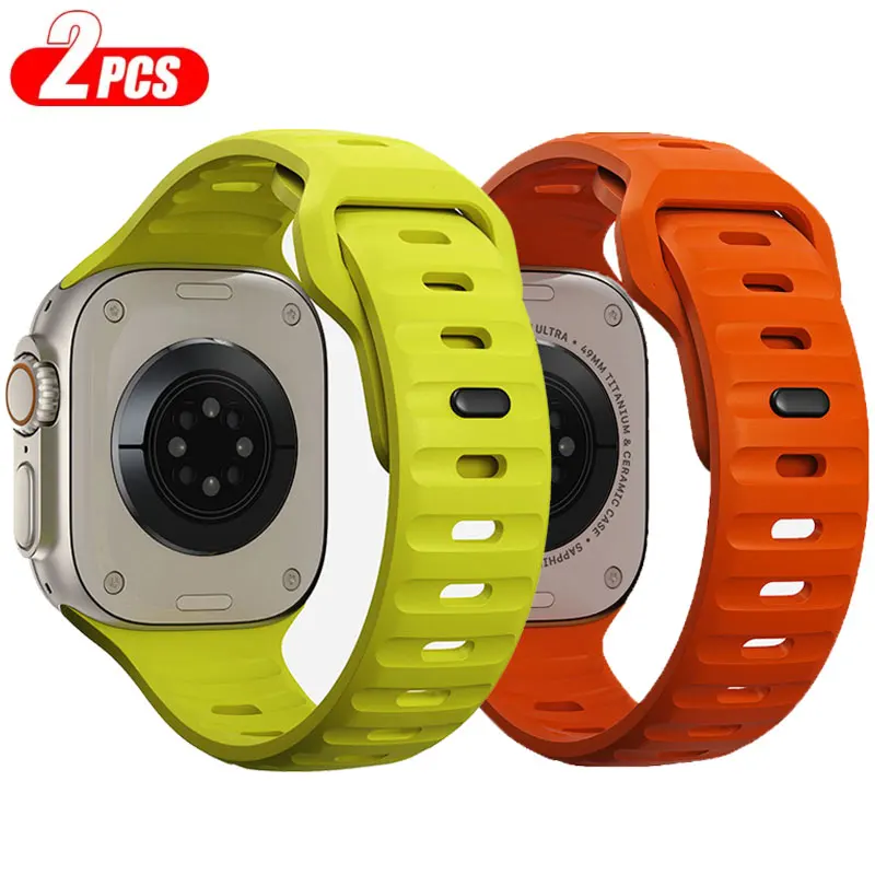 2pcs Strap For Apple Watch Band 44mm 45mm 42mm Soft Silicone sport Bracelet iwatch 8 7 SE 6 5 9 Ultra 49mm 38 40 41mm Orange