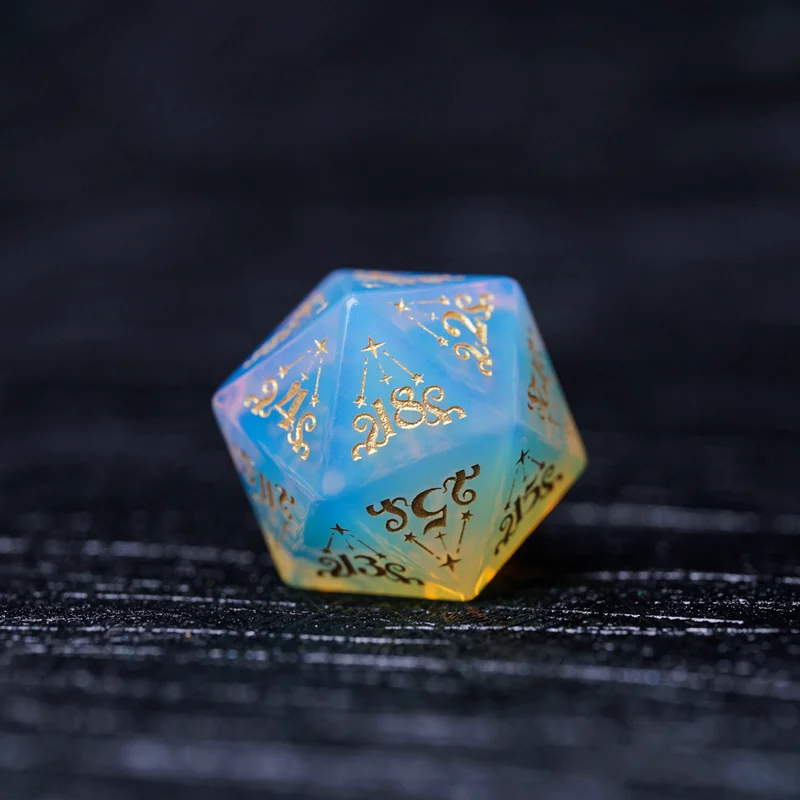 Opal DnD Dice Set Stone Engraved Cthulhu Star Old Seal Dices RGP COC Run Group Board Game Dice Healing Crystal Reiki Gem Beads