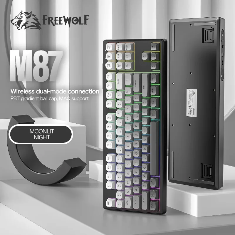 ziyoulang M87 87 Keys Wireless DualMode Keyboard,2.4G & Bluetooth RGB Backlit PBT Keycaps Gaming Keyboard Support Mac Laptop PC