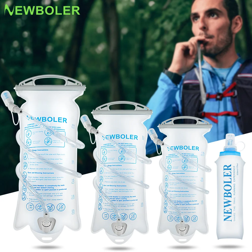 NEWBOLER 1.5L 2L 3L Outdoor Sport Camping Water Bladder Running Sport Bicycle Soft Water Bottle Folding TPU Soft Flask Water Bag