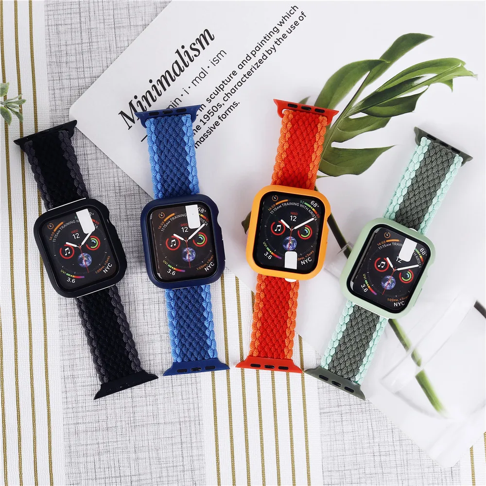 

Плетеный соло-браслет для Apple Watch Band Series 7 45 мм 41 мм чехол + ремешок Iwatch 6 5 4 SE 42 мм 44 мм 40 мм 38 мм аксессуары браслет