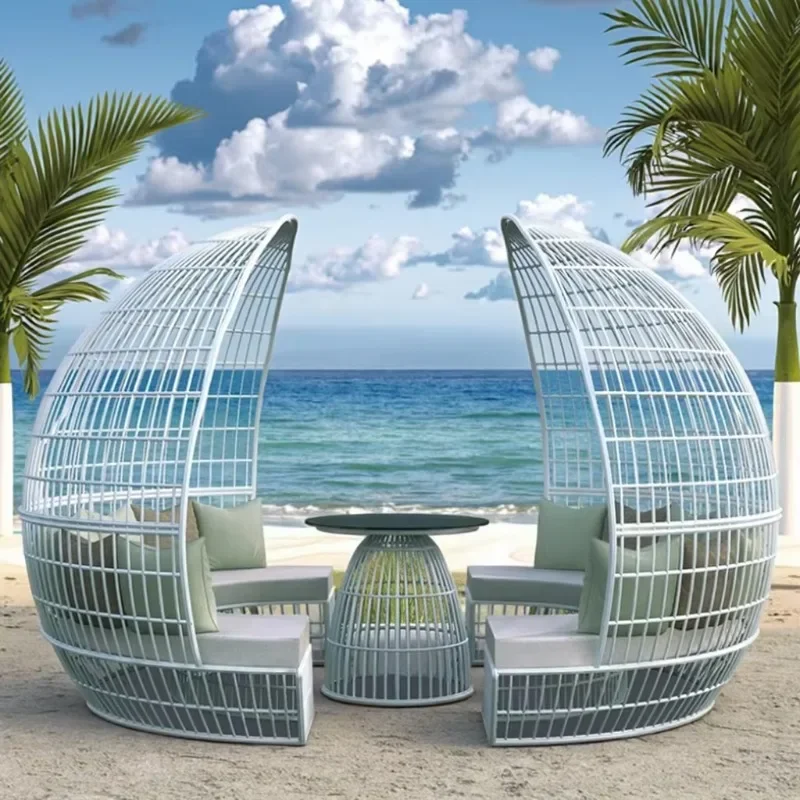 Nordic Restaurant Outdoor Hotel Sun Chairs And Tables Lounge Garden Rattan Outdoor Furniture Nest Balcony Sofa
