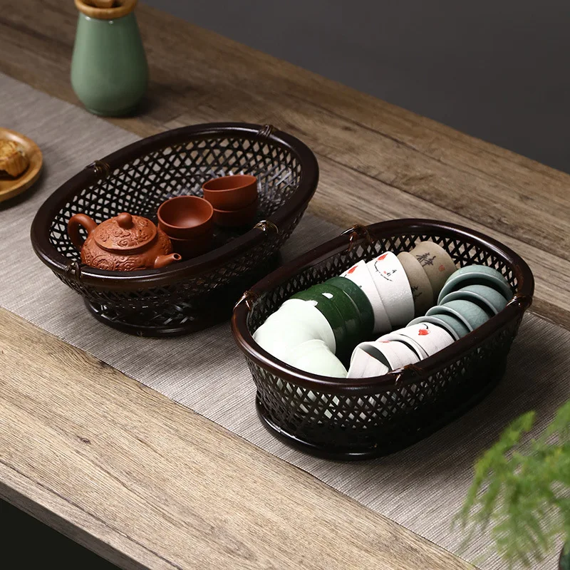 

Handmade bamboo woven fruit basket, vintage storage tray for home use, desktop storage basket, Kitchen baskets，Toy organizer