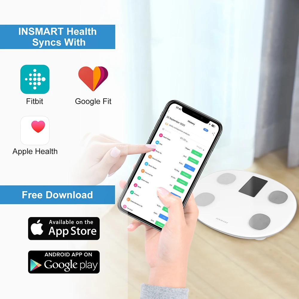 INSMART 체지방 체중계 스크린 디지털 바디 무게추 체중계, BMI 블루투스 욕실 저울, 밸런스 스마트 저울