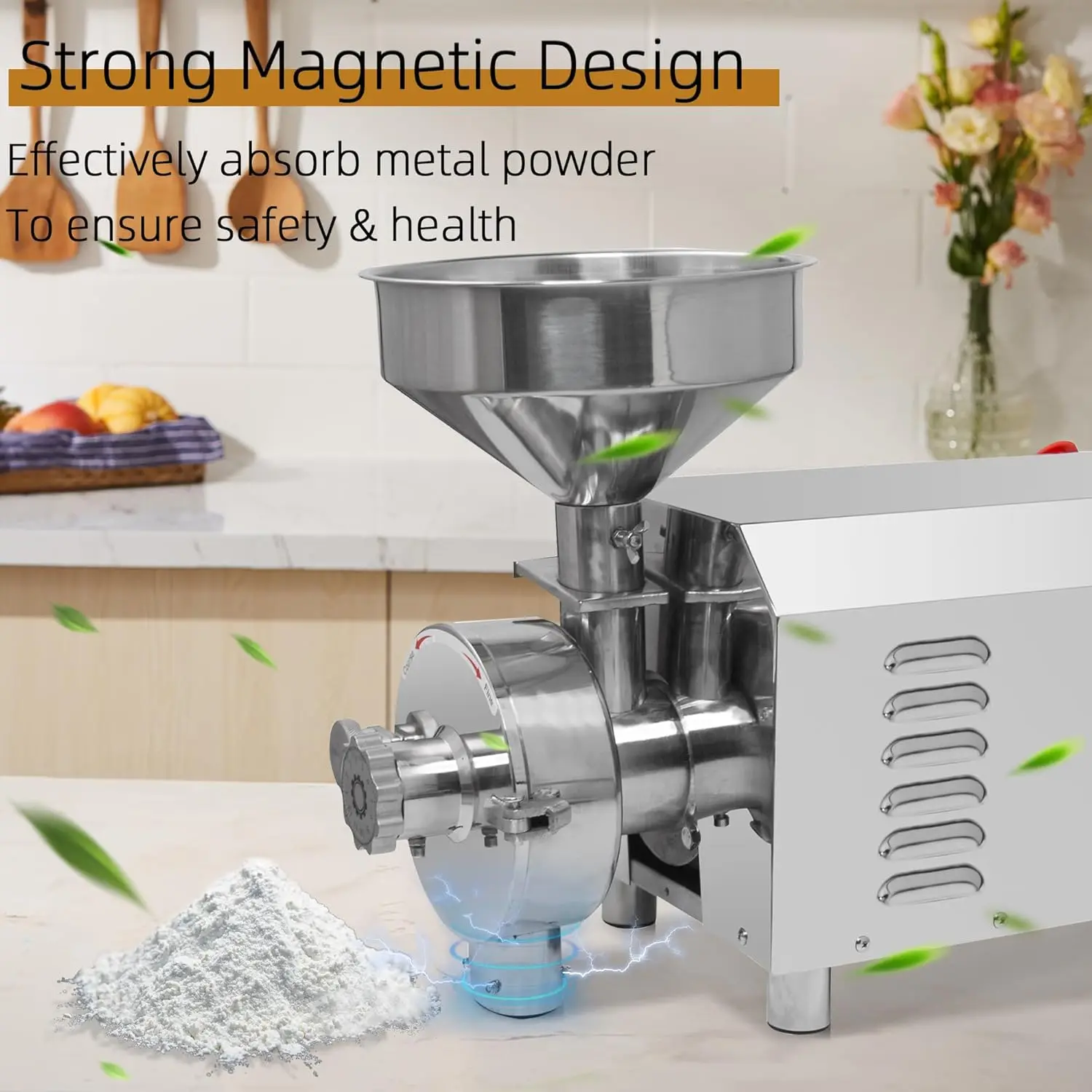 Hakka Commercial Grinding Machine, 2200W Electric Grain Mill Grinder Stainless Steel Powder Grain Grinder 30-50Kg/H, Automatic