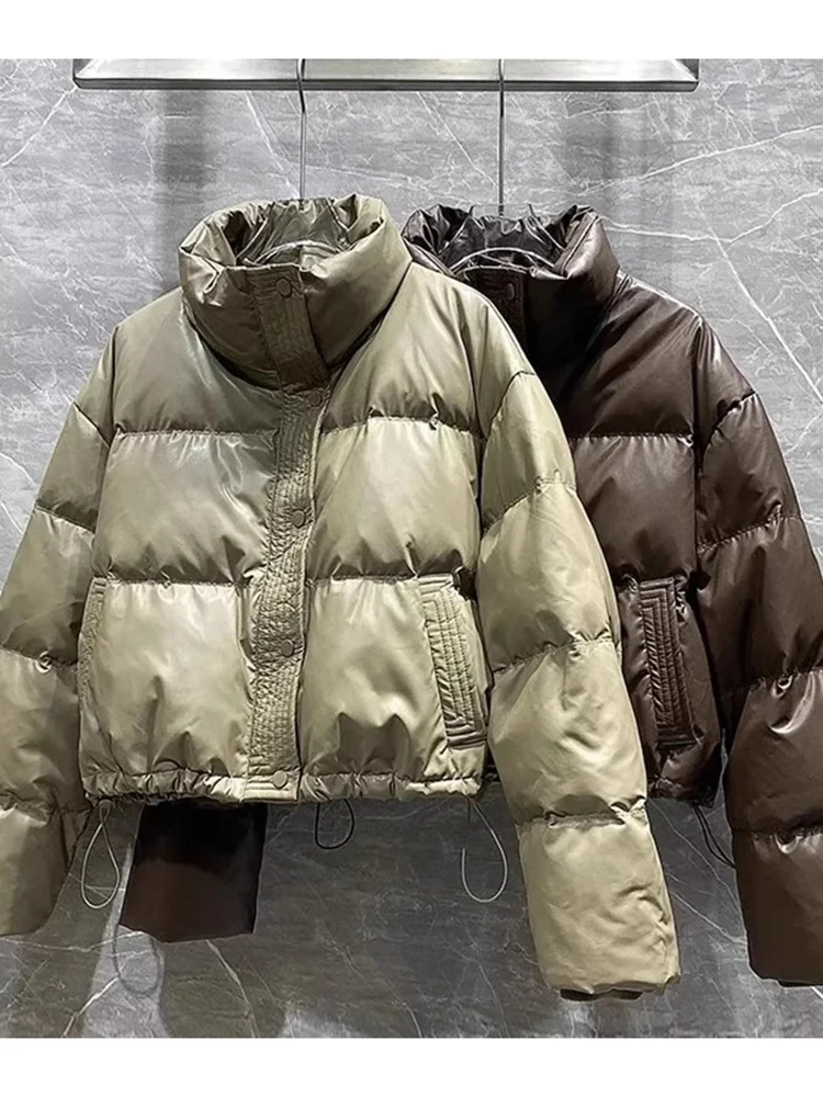 

Женская зимняя хлопковая куртка с наполнителем из пуха, короткое пальто с воротником-стойкой в корейском стиле, универсальная, подходит для небольших размеров