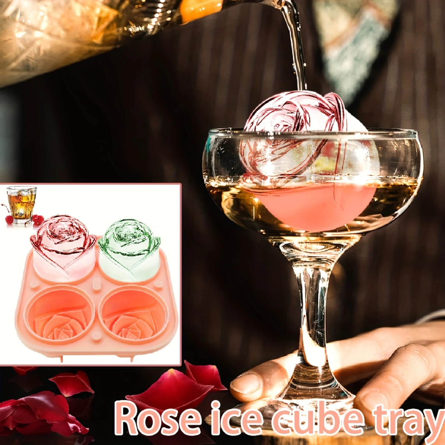 1pc Silicone   Rose Shape Ice Cube Mold - Used For Drinks, Juice, Coffee And Other Beverages, Very Suitable For Making Delicious