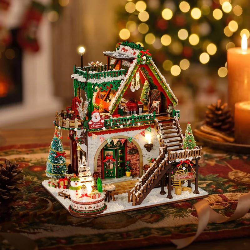 Christmas DIY Miniature Dollhouse Kit, Tiny House Model Building Set, Home Decor Ornament, Creative Handmade Gift for Collection