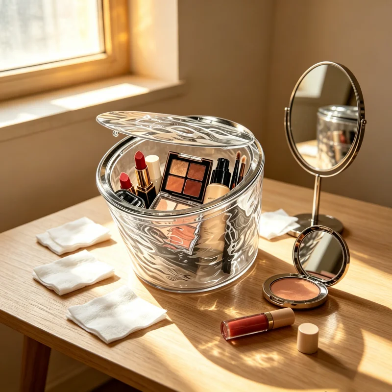 4pcs Cosmetic Storage Box with Lid, Transparent Glacier Ripple Makeup Organizer Comes with 3 Clear Jewelry Storage Boxes