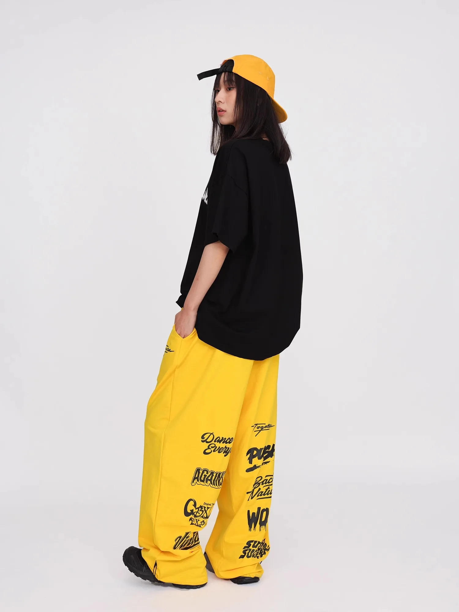 CBXLAB-Pantalon de danse de rue imprimé jaune pour femme, mode de rue, ylène DN, ample, tendance hip hop, pantalon de protection