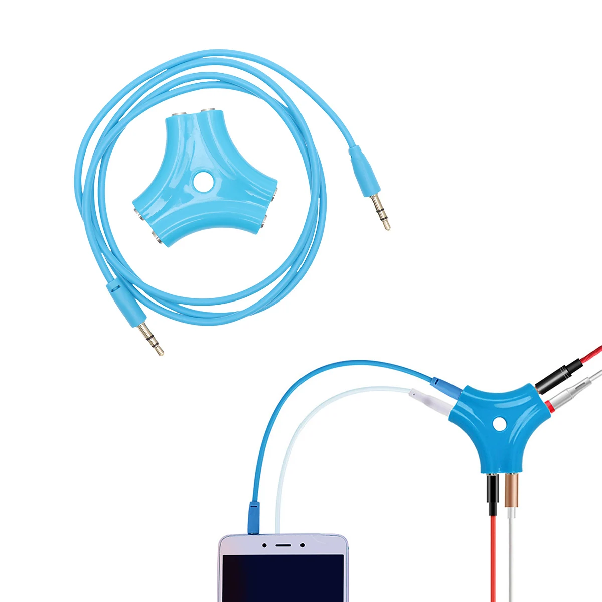 3,5 mm 5-Port-Kopfhörer-Splitter-Adapter, 1 Eingang, 5 Ausgänge mit 1 m Audiosignalkabel für die Teilen von Musik im Klassenzimmer