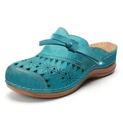 Women Sandals Summer Flat Round Toe Retro Comfortable Casual Wedges Slip on Plus Size Shoes for Women 35-43 Sandalias De Mujer