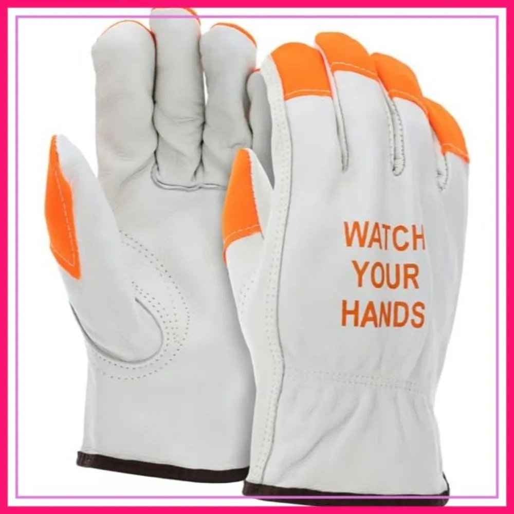 

12 Pairs Hi Vis Heavy Duty Durable Cowhide Leather Work Gloves