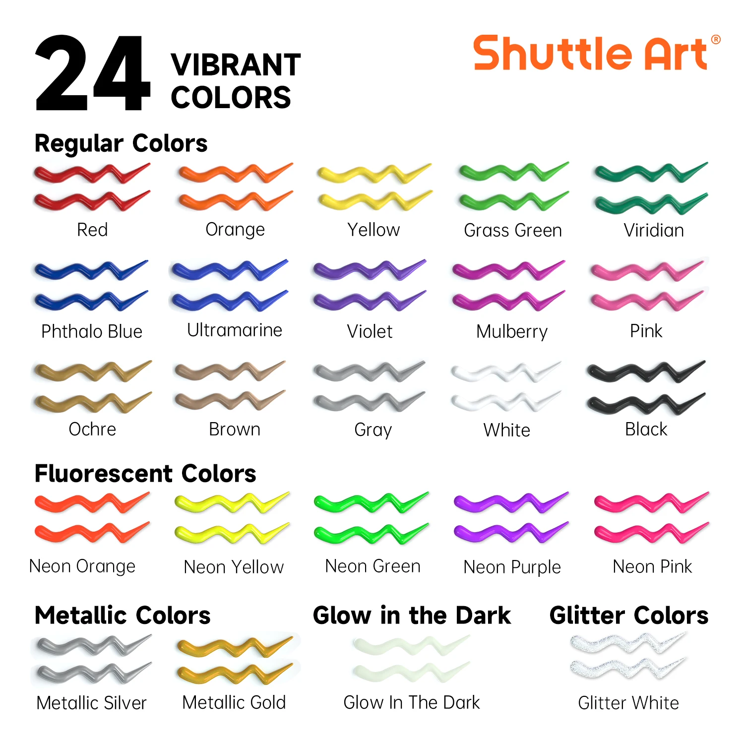 Shuttle Art 24 Colors Fabric Paint 3D Permanent Paint with Brushes Palette Pen Fabric Sheet Stencils, Glow in The Dark, Glitter, Metallic Colors for Textile Fabric T-shirt Jeans Glass