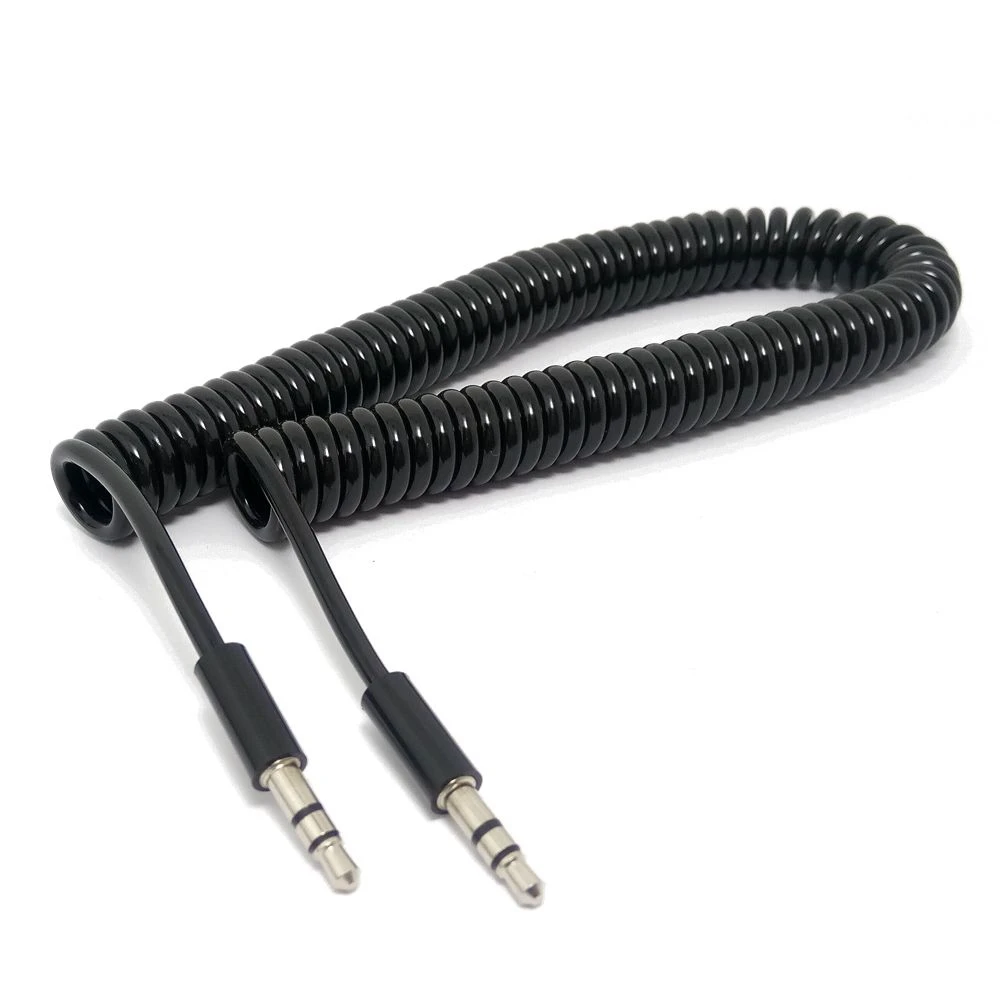 Plug To Plug Headphones Jack Audio Cable Black 3/10TF 4-Pole Spring Coiled 3.5mm Aux Cable W/ Mic Audio Auxiliary Cable