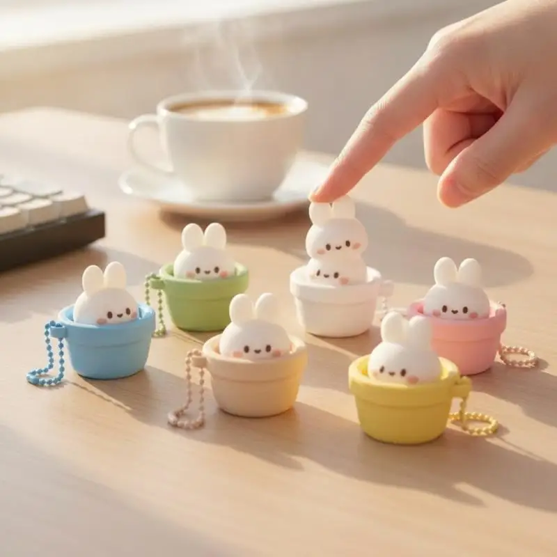 3D Printed Keycap Clicker Keychains Cartoon Rabbit Keyboard Keyring Cute Keycap Keychain Bag Charm Clicker Keycap Keychain