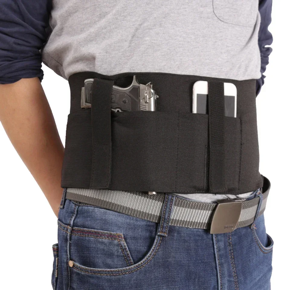 전술 배꼽 밴드 홀스터 숨겨진 캐리 권총 총 주머니 허리 가방 야외 사냥을위한 37 인치 보이지 않는 탄성 거들 벨트