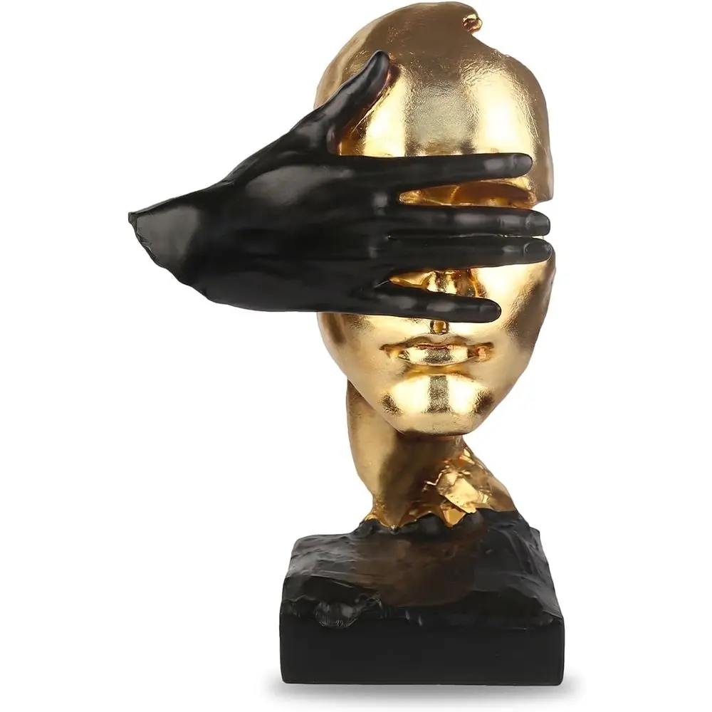 Abstract Home Decor Accents Resin Sculpture | Metallic Gold Resin Abstract Thinker Statue Decor, Artistic Home Sculpture, Tablet