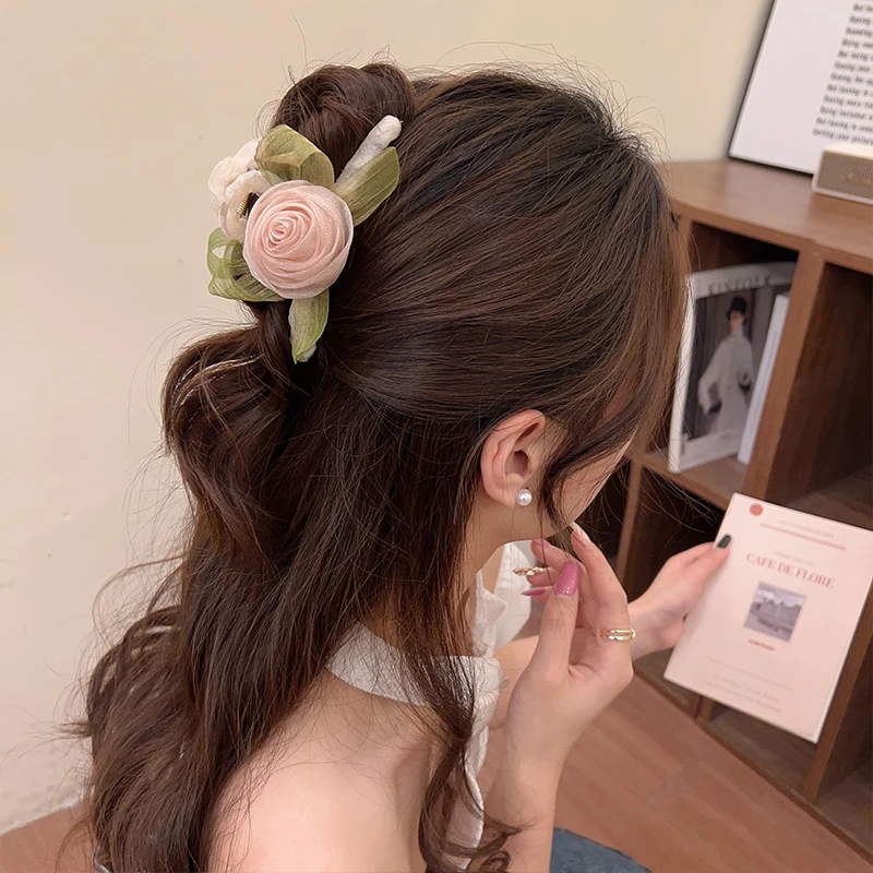 VANIKA Spring New Women Flower Hair Claws Hair Crab For Thick Hair Barrettes Girls Fashion Ponytail Clip Headdress Accessories