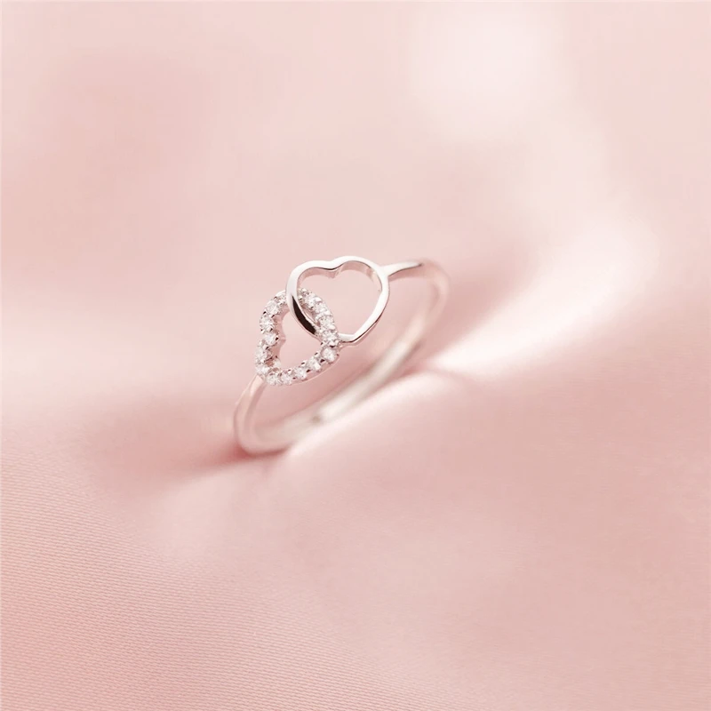 밑창 메모리 스위트 로맨틱 오픈워크 지르콘, 925 스털링 실버, 크기 조정 가능한 오프닝 링, 여성용 RI1140