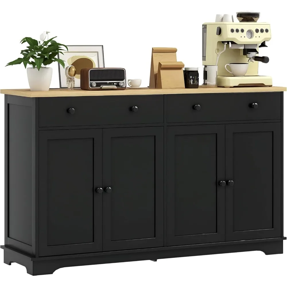 

Modern Sideboard Buffet with Storage - 55" Kitchen Cabinet, 2 Doors, 2 Drawers, 2 Shelves, Coffee Bar, Black