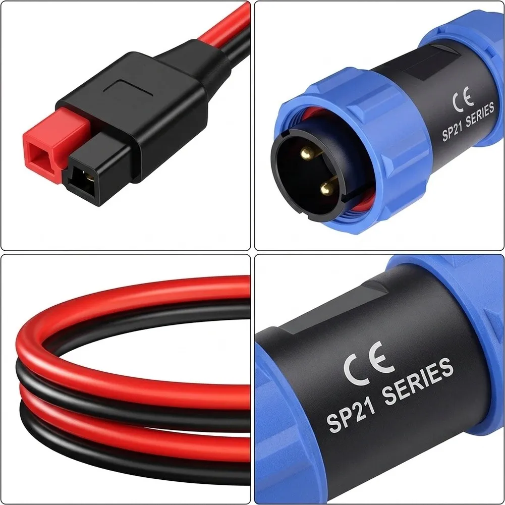 PV Cable with Aviation Connector 12V 30A 12AWG Copper Wire 1m Black Red Waterproof Design for Outdoor Solar Generator Use