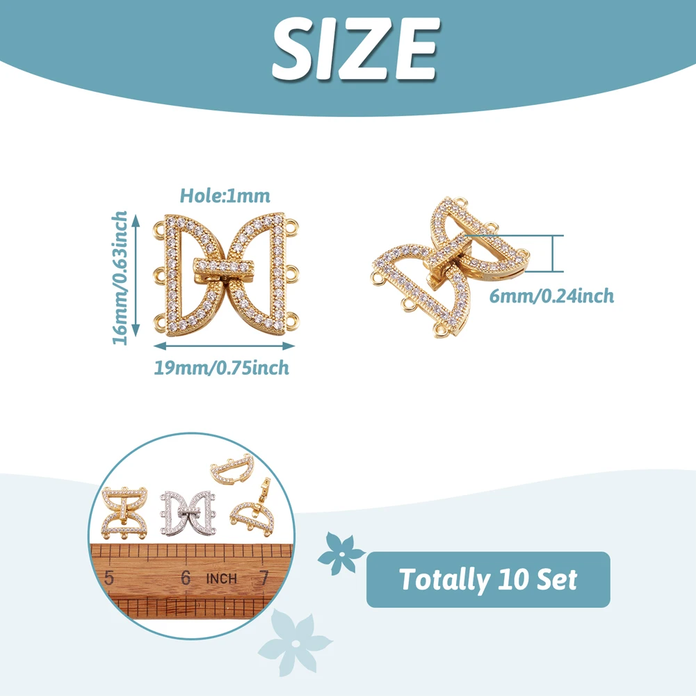 10Sets Brass Micro Pave Cubic Zirconia Fold Over Clasps Mixed Color For DIY Bracelet Necklace Jewelry End Connector Accessories