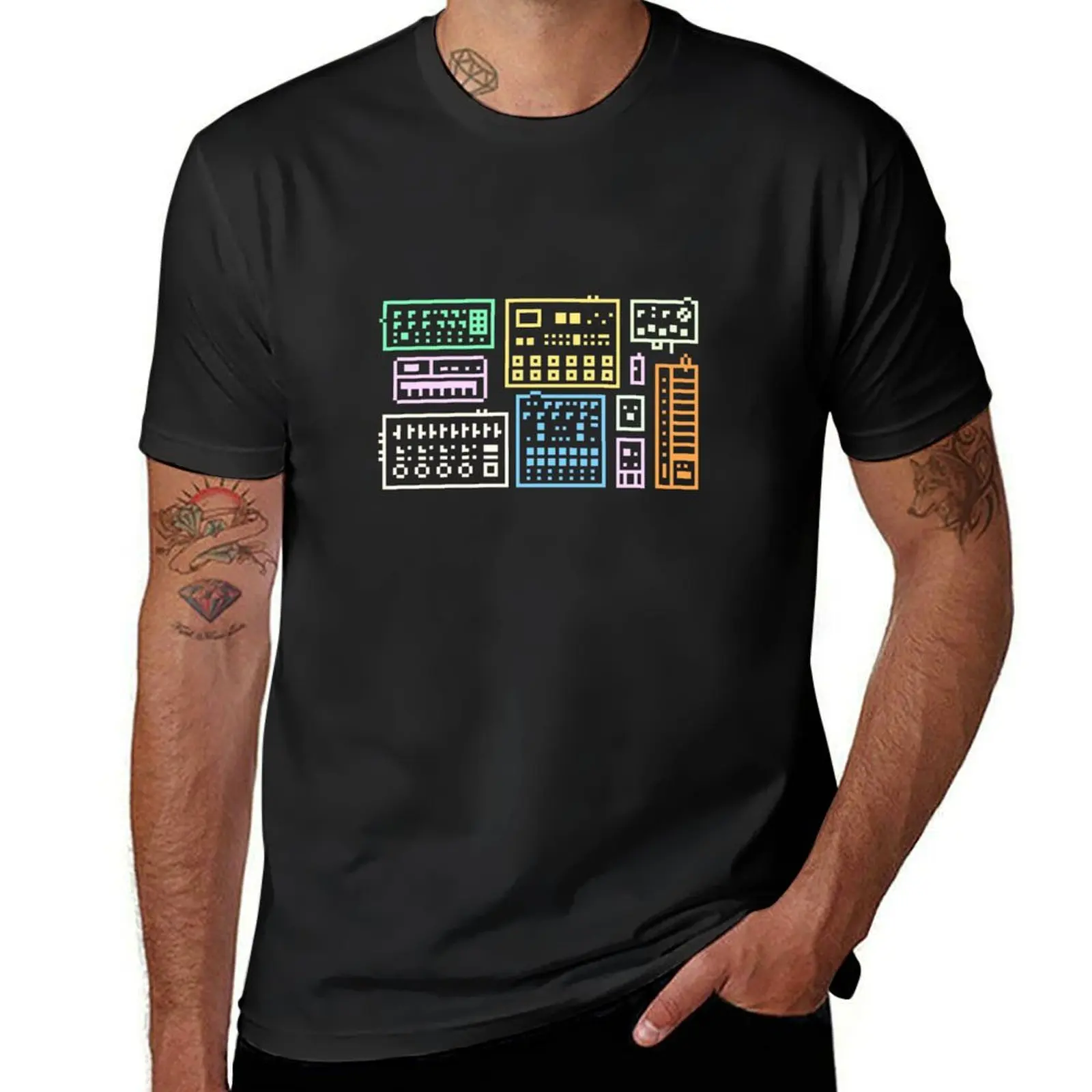 Synthesizers, keyboards, midi, electronic music tools pixel art T-Shirt hippie clothes oversizeds mens graphic t-shirts funny