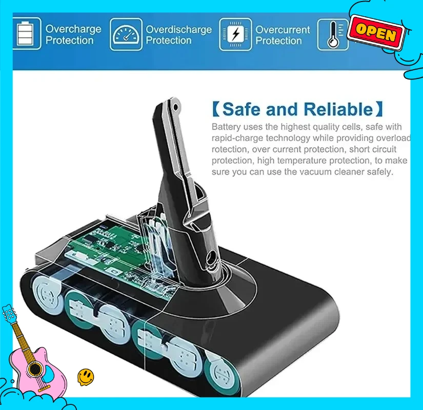 Baterai Li-Ion 21.6V 8.0Ah (6000mAh) untuk Penyedot Debu Tanpa Kabel Dyson V8 – V8 Fluffy/SV10, Energi Isi Ulang yang Tahan Lama