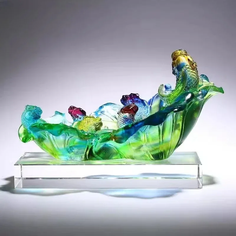 Living room coffee table household fruit plate high-end glass home decoration, handicraft ornament creative koi fish artwork