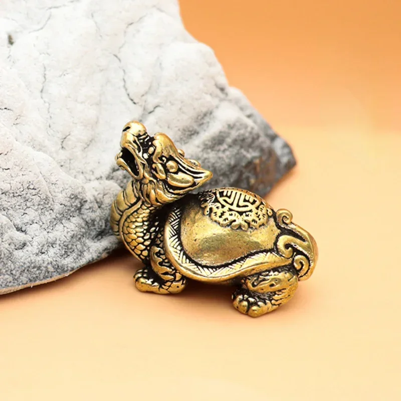 Antique Solid Copper Turtle Figurines Brass Dragon Tortoise Mythical Animal Sculpture Home Office Desktop Ornaments Decoration