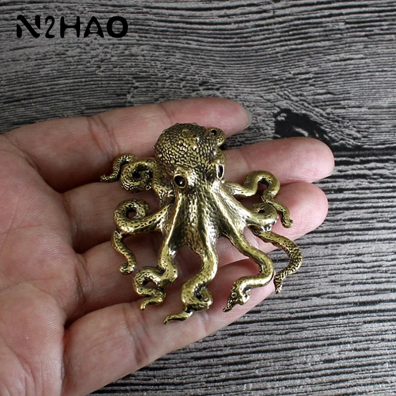 Antique Octopus Home Decoration Brass Copper Animal Figurines Miniatures Desk Ornament Accessories Creative Table Craft