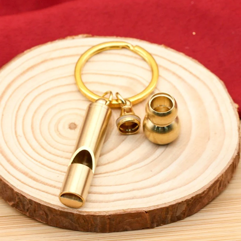 New Brass Whistle Hollow Gourd Keychain Outdoor Survival Carry On Luggage Pendant