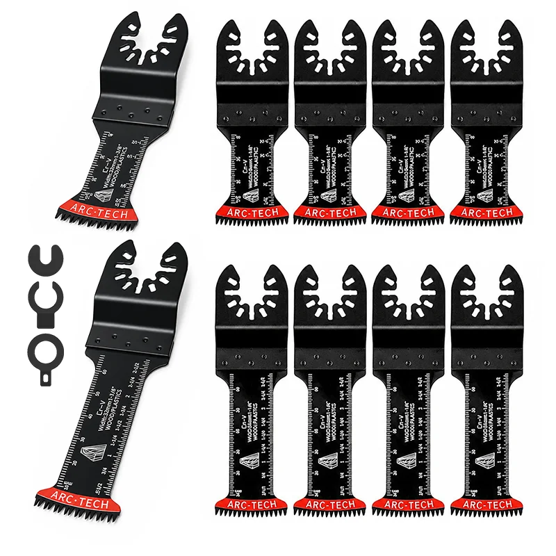 10PCS Japanese Tooth Oscillating Saw Blades, CRV Extra-Long Reach Arc Edge Multitool Blades Clean Cut for Wood & Plastic