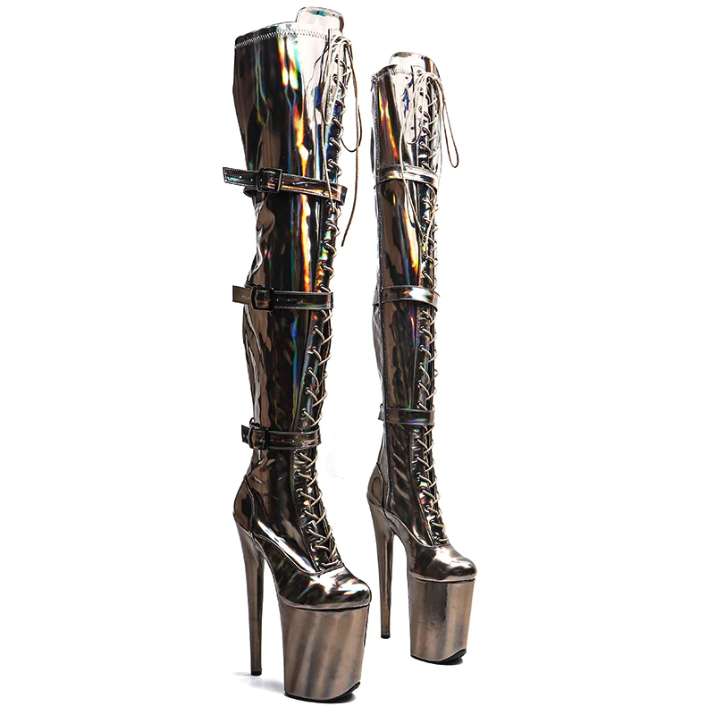 Leecabe   23CM/9inches Holography Shiny  PU  Upper Fashion trend  platform High Heel stripper heel Pole Dance boot