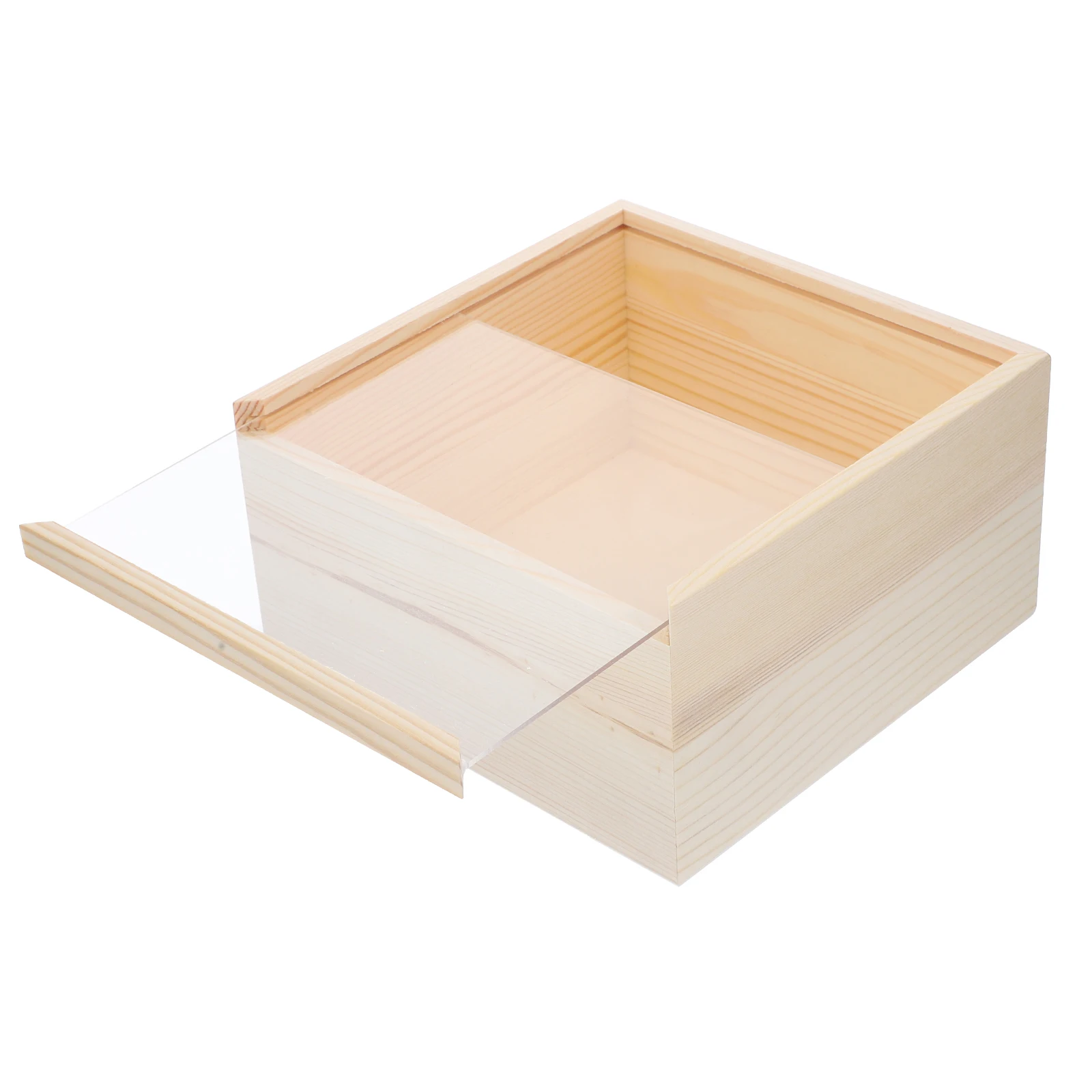 Unfinished Wooden Storage Box With Transparent Acrylic Pull-out Cover Treasure Jewelry Box Keepsake Gift Packing Box Home Decor