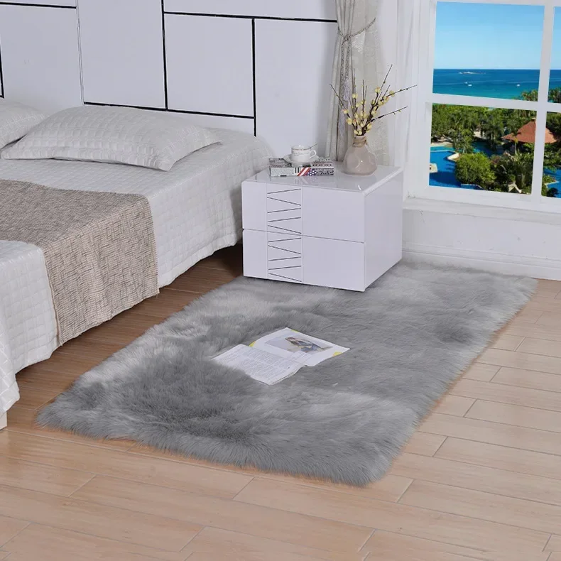 

Plush carpet living room household bedroom bedside room white imitation wool bay window floor mat