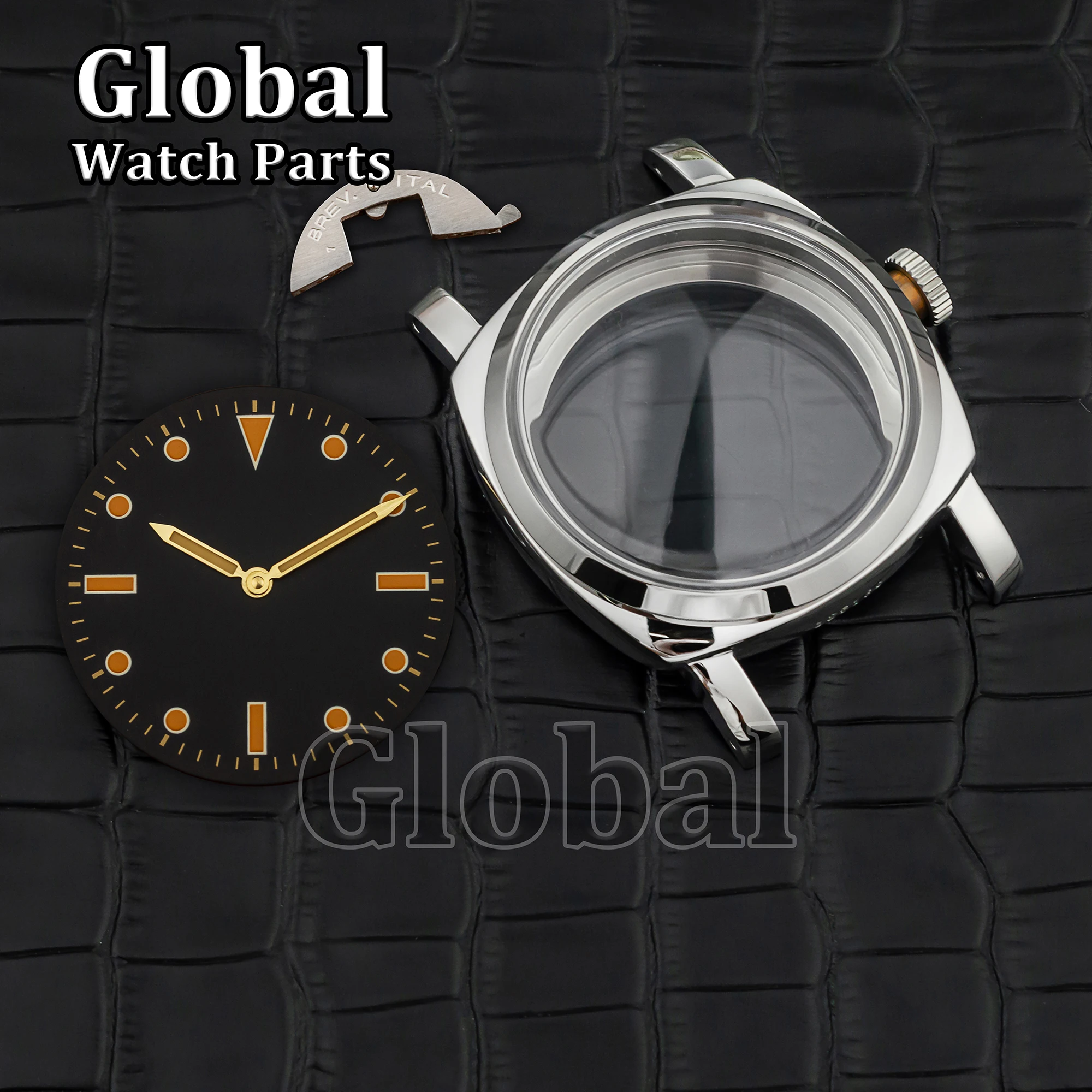 47mm for PAM 6152 Retro Stainless Steel Watch Case Dial Luminous Hands Fit ETA6497/6498 ST3600 Mechanical Movement Mod Parts