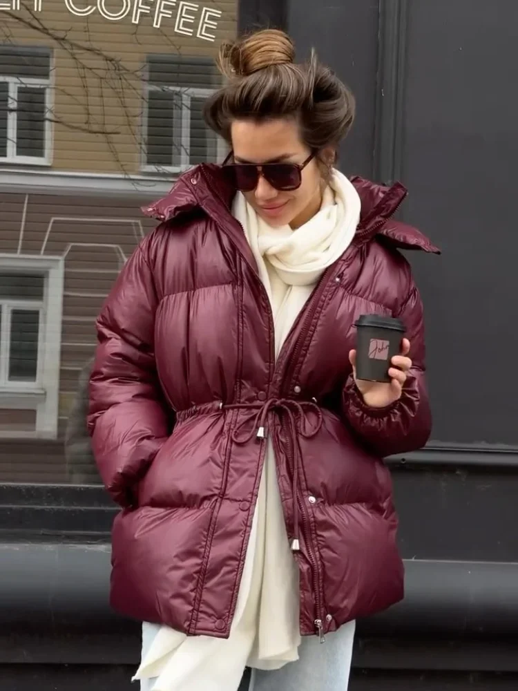 Tinta unita Casual Office Elegante High Street Capispalla caldo Donna Vintage Giacca con risvolto bordeaux con cintura Cappotto a maniche lunghe