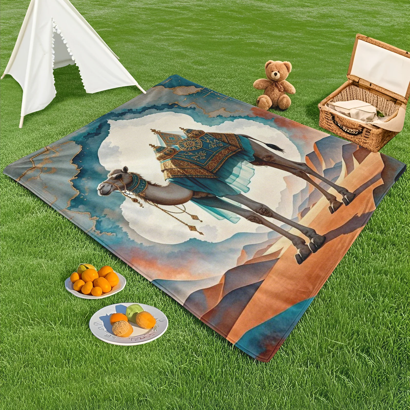 

Watercolor Splash Camel Antique Map Line Themed Outdoor Blanket For Desert Adventures And Artistic Exploration In Nature