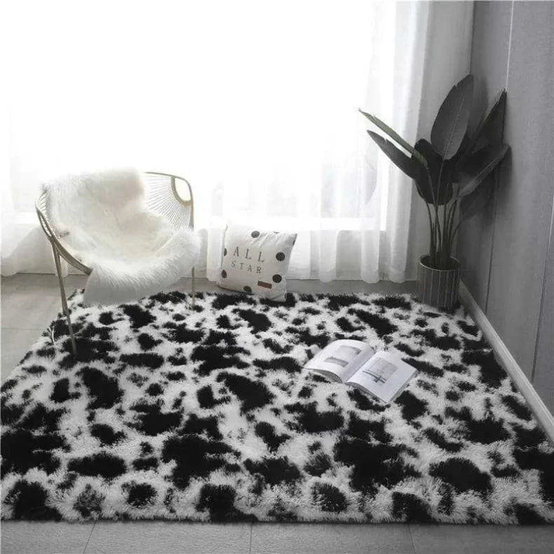 

Tie-Dyed Carpet Silk Wool Material Household Bedroom Room Bedside Plaid Floor Mat Dustproof Stain-Resistant Soft Long Wool