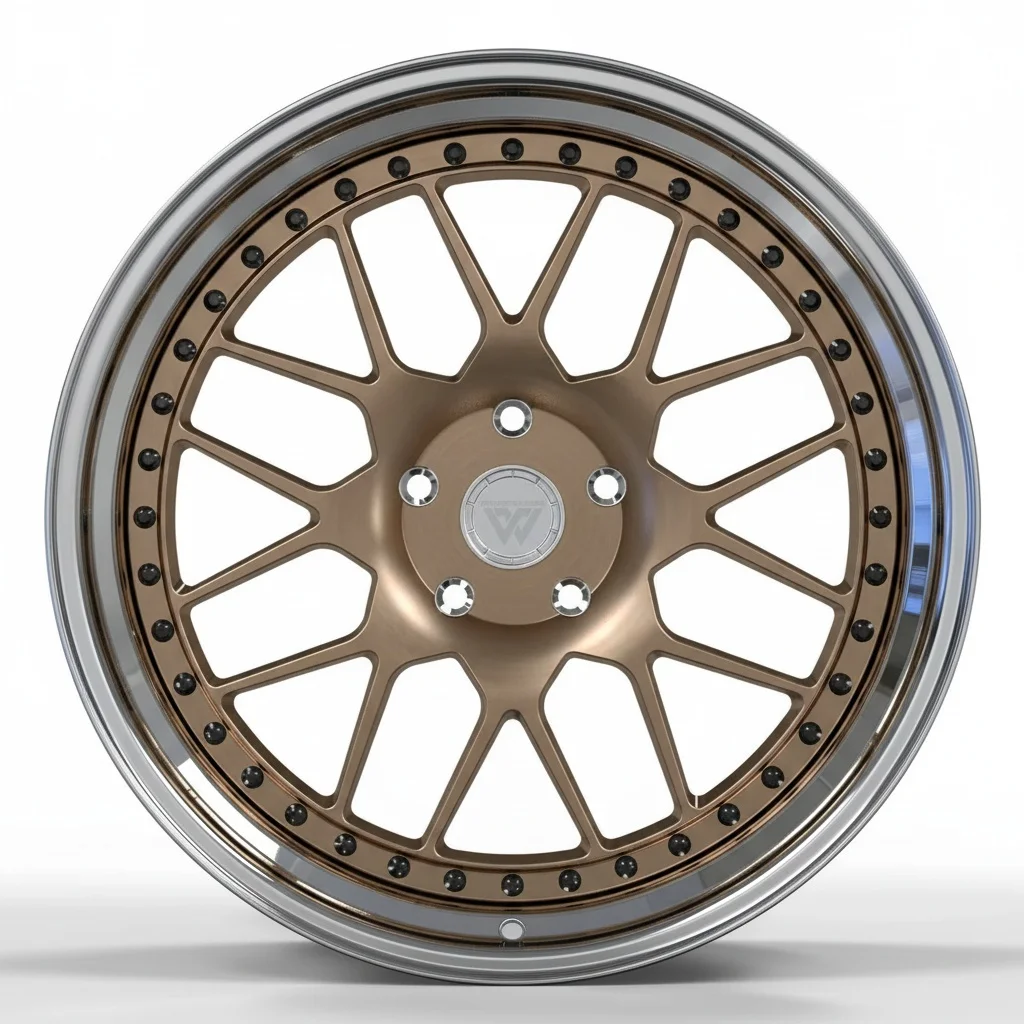 

Forged Wheel, 2 Piece Aluminum Alloy, Deep Concave Custom Rim, Brushed Bronze, Polished Lip, Premium Quality Component