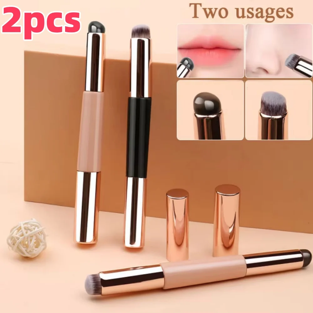 New Silicone Lip Brush Portable Concealer Foundation Brush Double Head Smudge 2-in-1 Q Soft With Cap Round Head Makeup Brush Hot